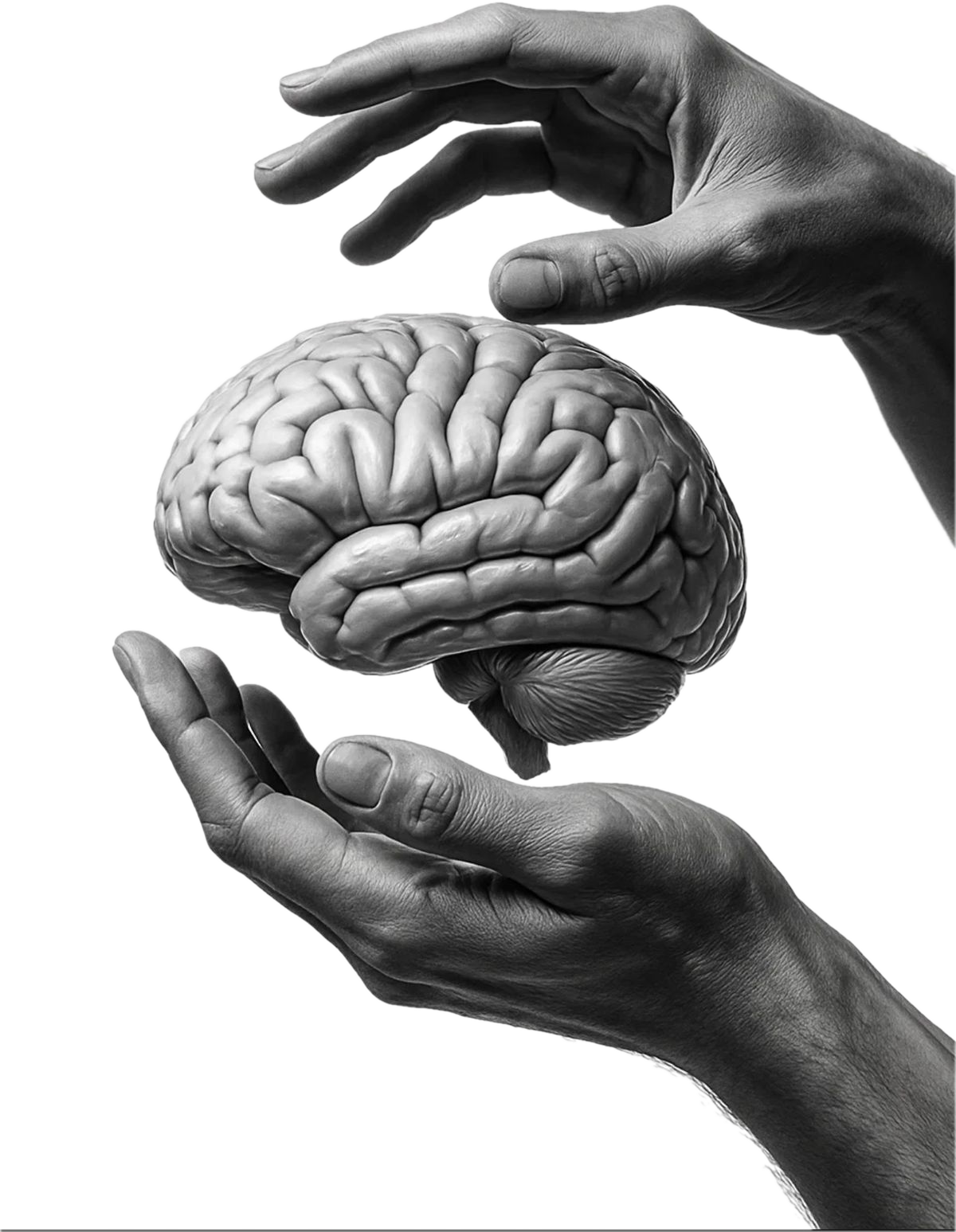 Hands presenting a brain, ideas brought to life